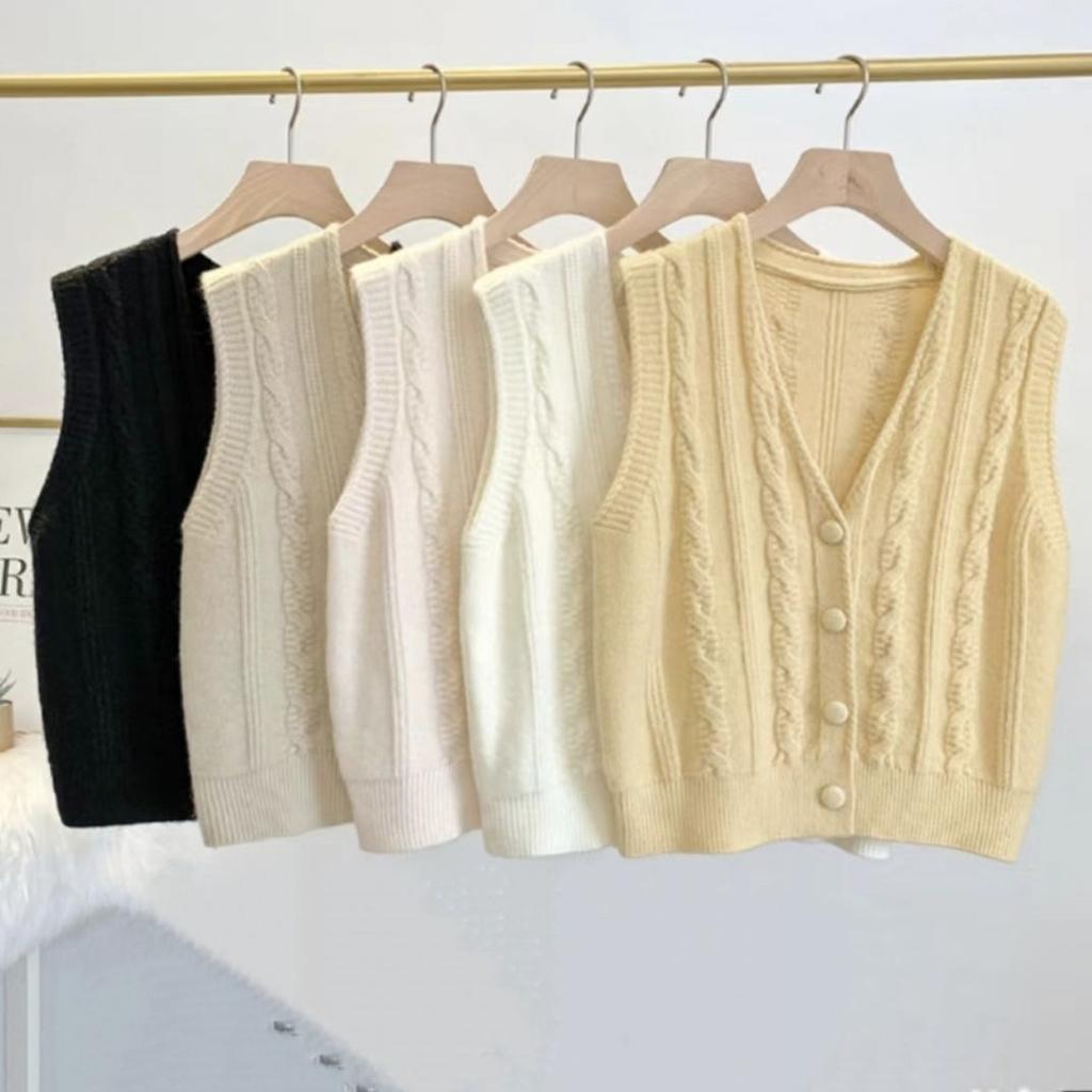 Dámský propínací svetr Vlněný pletený kardigan Vesta Volný copánkový vzor Preppy styl Vesta Bez rukávů Svrchní oděv