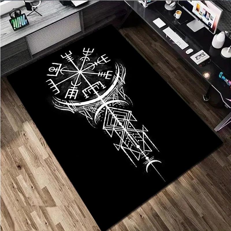 1Pc Viking Runes Print Rug - Home Decoration Carpet For Living Room Bedroom Flooring Computer Chair Area Rug