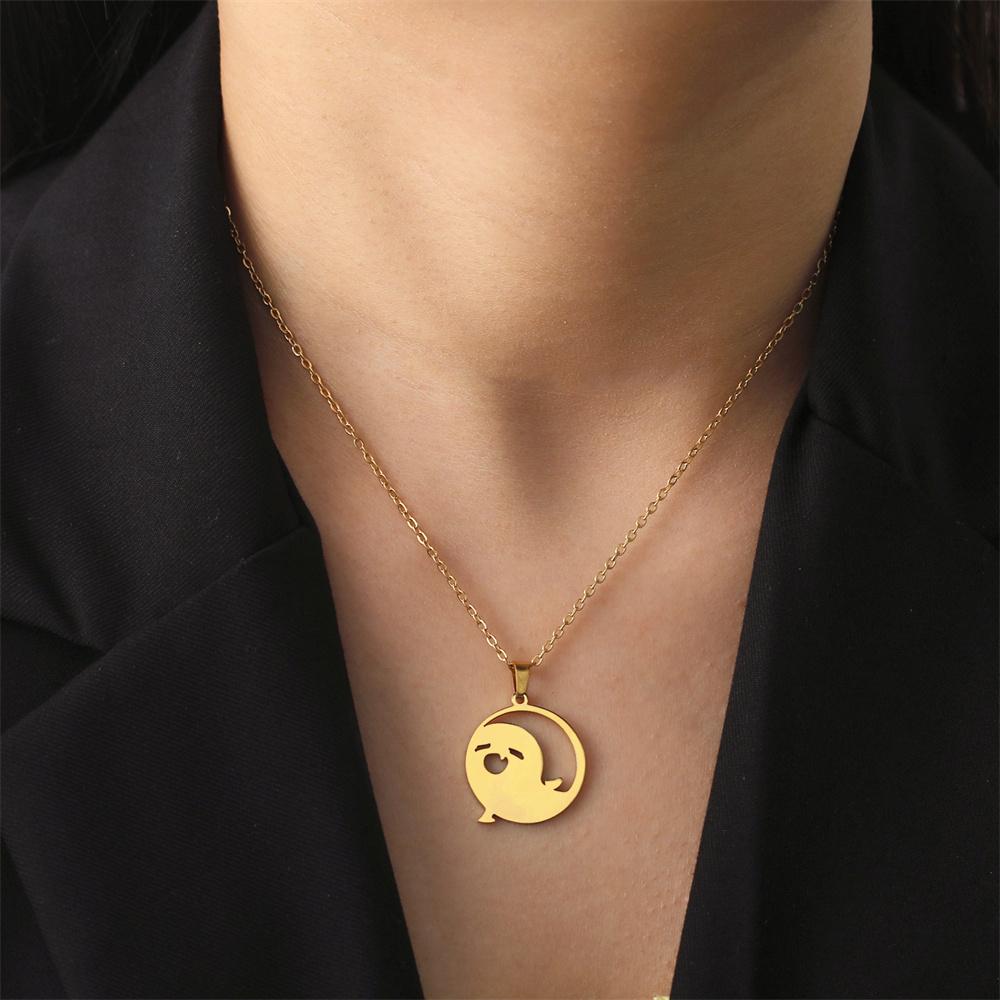 Anime Genshin Impact Hu Tao Pendant Necklace Cute Cartoon Stainless Steel Ghost Necklaces Fashion Jewelry Halloween Gift