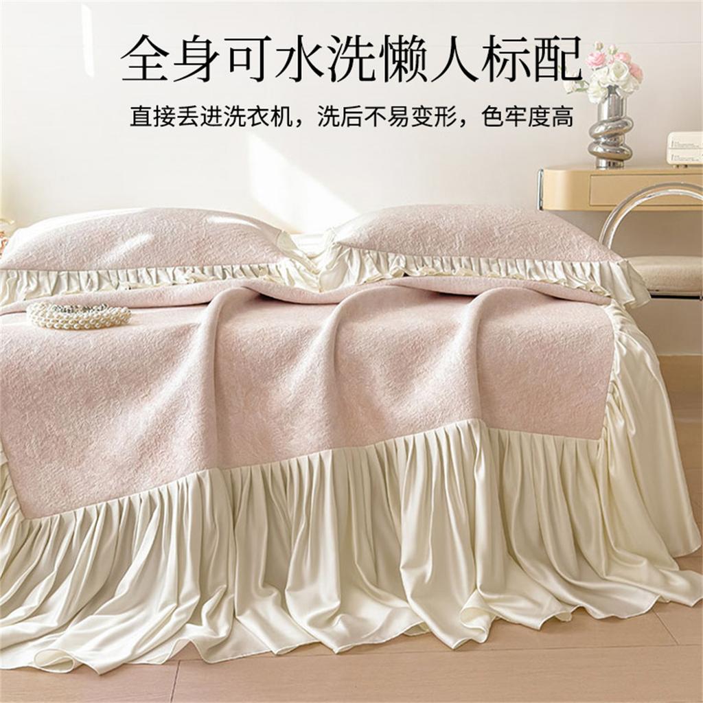 Princess Style Summer Cool Feeling Ice Bean Cool Mat Lace Bed Skirt Three Piece Set - Garden