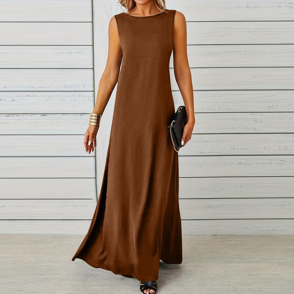 Ladies Fashion Solid Color Sleeveless Dress Long Dress