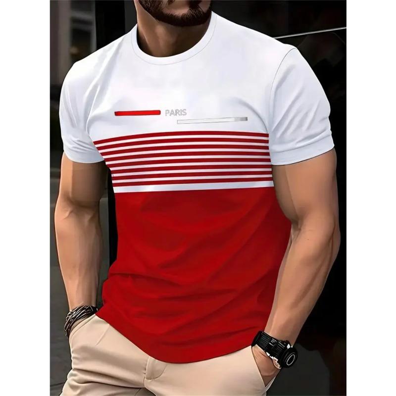 

Men s Summer Casual Business 3D Letter Horizontal Stripe Plus Size T-shirt- Soft Medium Stretch Polyester Fabric Summer Mens Relaxed Fit Clothing S красный