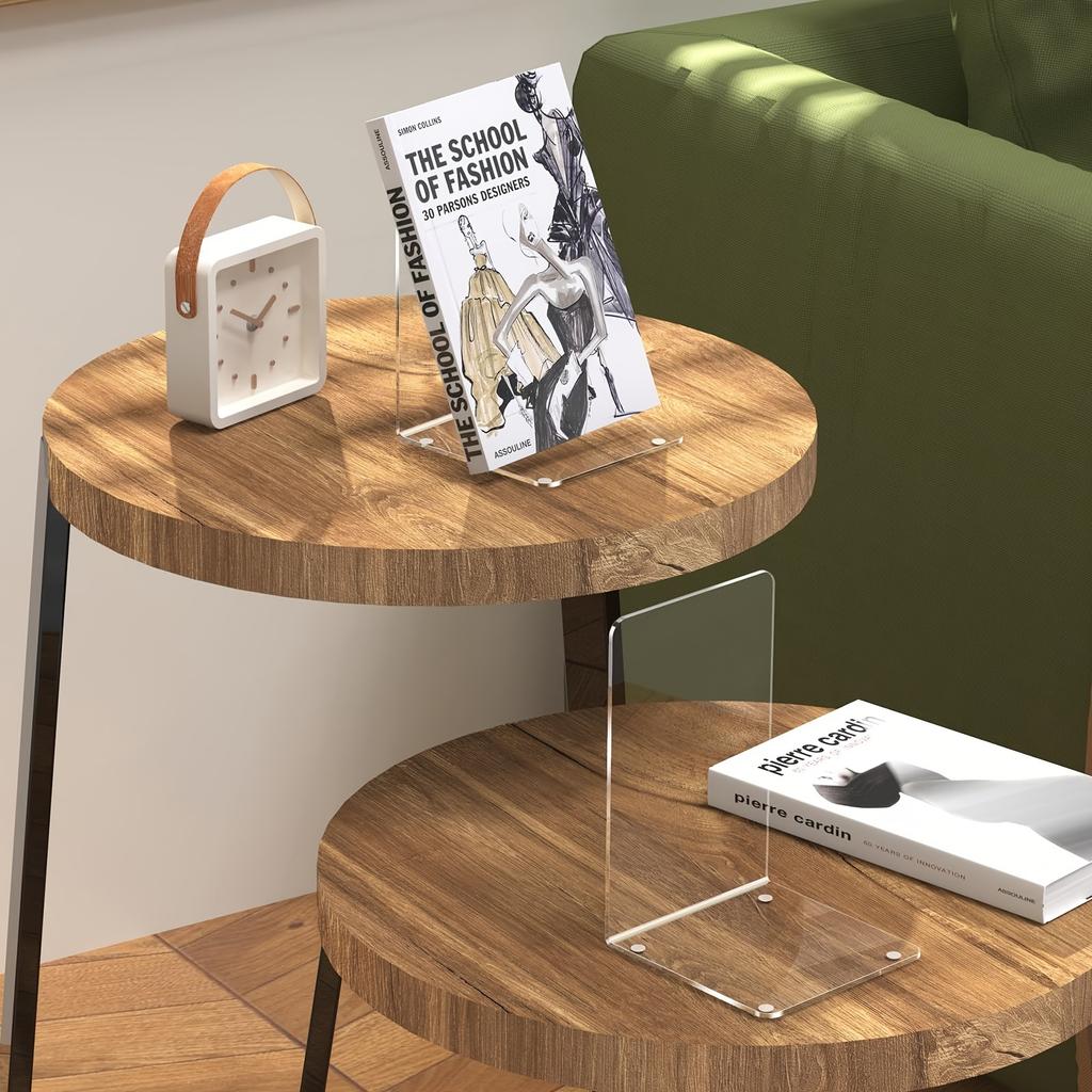 2pcs Acrylic Bookends - Transparent L-Shaped Desk Organizer, Bookshelf for Office & Home, Book Display Rack