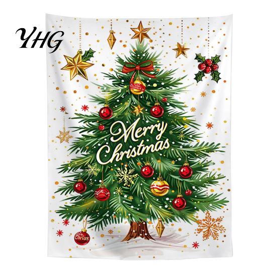 Festive Background Cloth Merry Christmas Tapestry, Wall Hanging Fabric Backdrop, Xmas Tree Winter Holiday Themed Decor Art for Living Room,