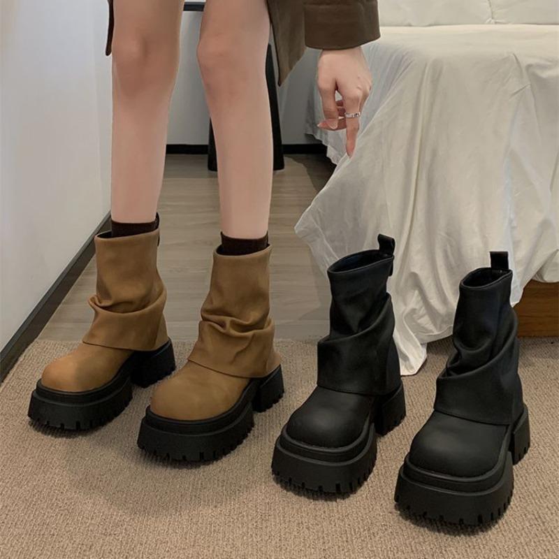 Fashion Height Increase Woman Short Shoes Spring Autumn Round Toe Platform Ankle Boots for Women High Quality Trend 2025 New in Booties