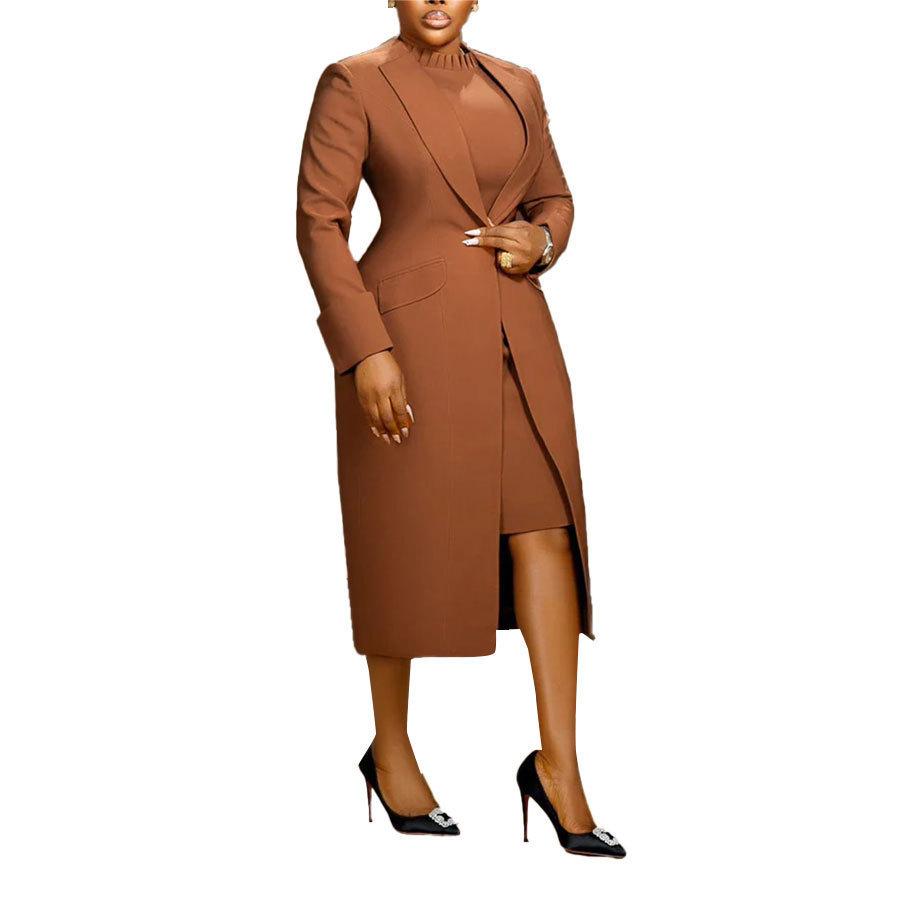 

Long Sleeve Bodycon Midi Dress in Multiple Colors S коричневый