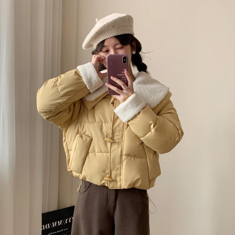 Lapel Horn Buckle Short Cotton Clothes Women's Autumn New Loose Small Bread Clothes Jacket