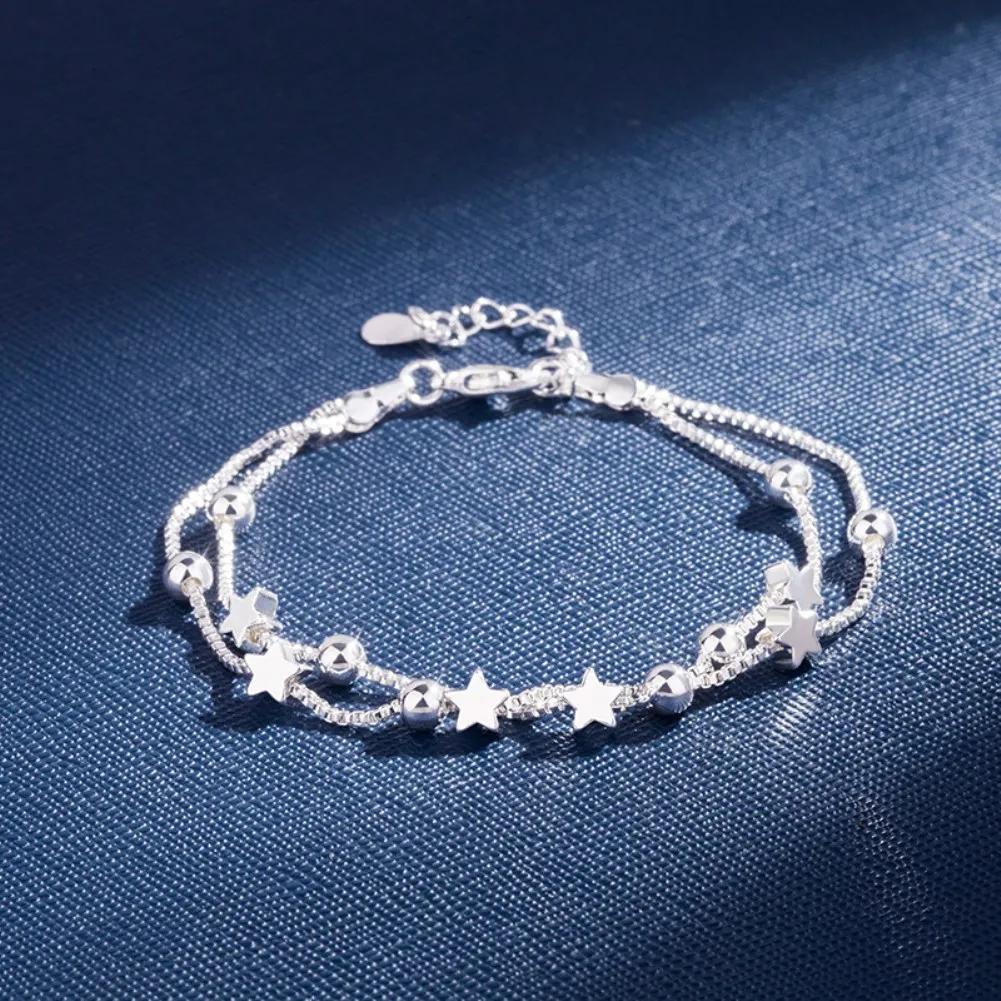 Fine Original Luxury 925 Sterling Silver Charm Stars Chain Bracelets for Women Party Wedding Engagement Jewelry Gifts 20cm