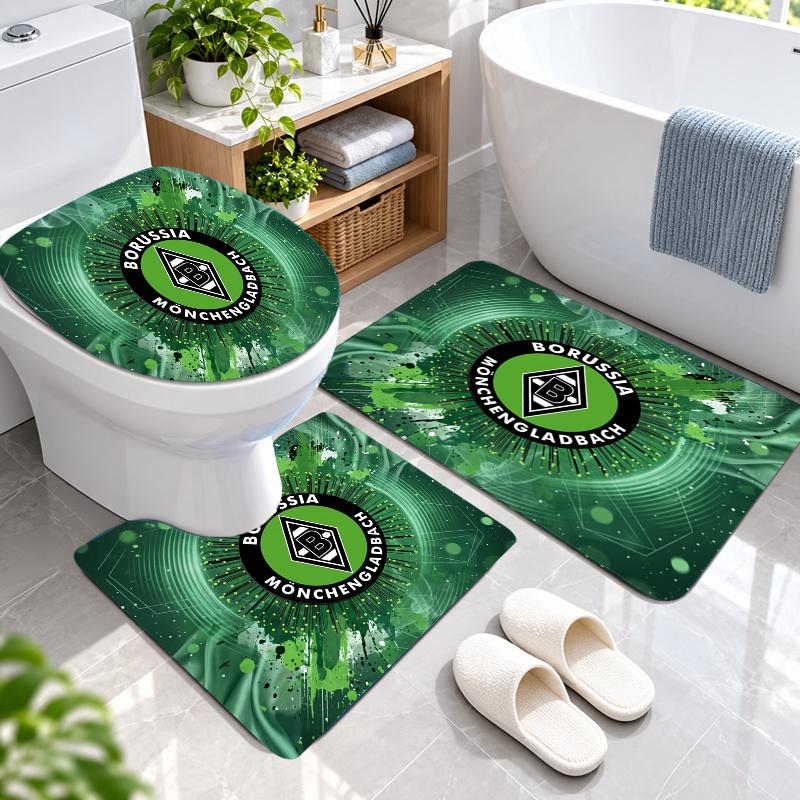 3-teiliges Flanell-Toilettenmatten-Set Borussia Mönchengladbach Badezimmerteppich Badvorleger Rutschfest Heimdekoration