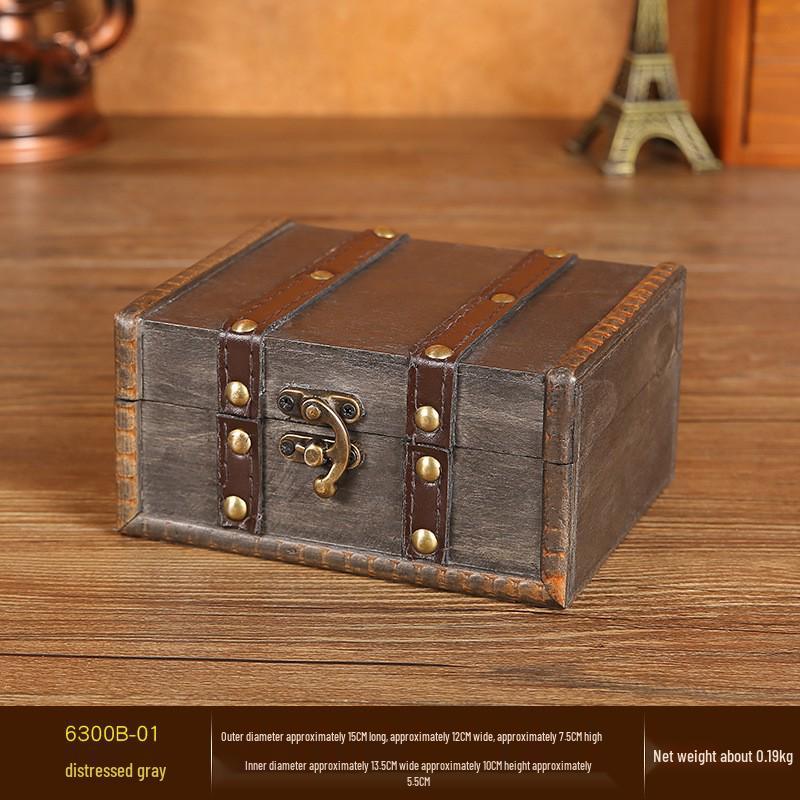 Vintage Wooden Jewelry Storage Box with Lock - Ideal for Earrings, Necklaces, Gifts, and Photography Props.