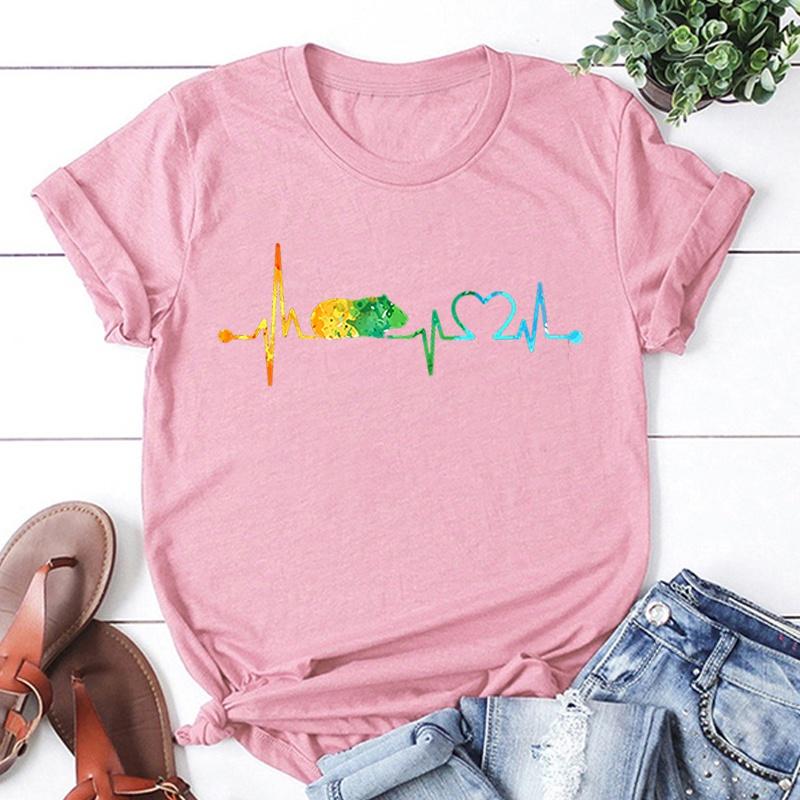 New Guinea Pig Heartbeat Printing T Shirts Fashion Womens Summer Cool Short Sleeve Tops Tee Shirts