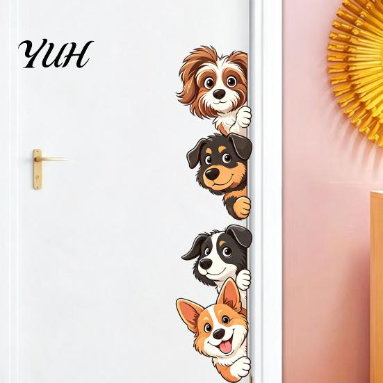 Durable Sunproof Vinyl Stickers Cartoon Puppy Wall Sticker, Easy Apply Waterproof PVC Decal, Creative Cute Decals Dog Pattern Glass for Bathroom