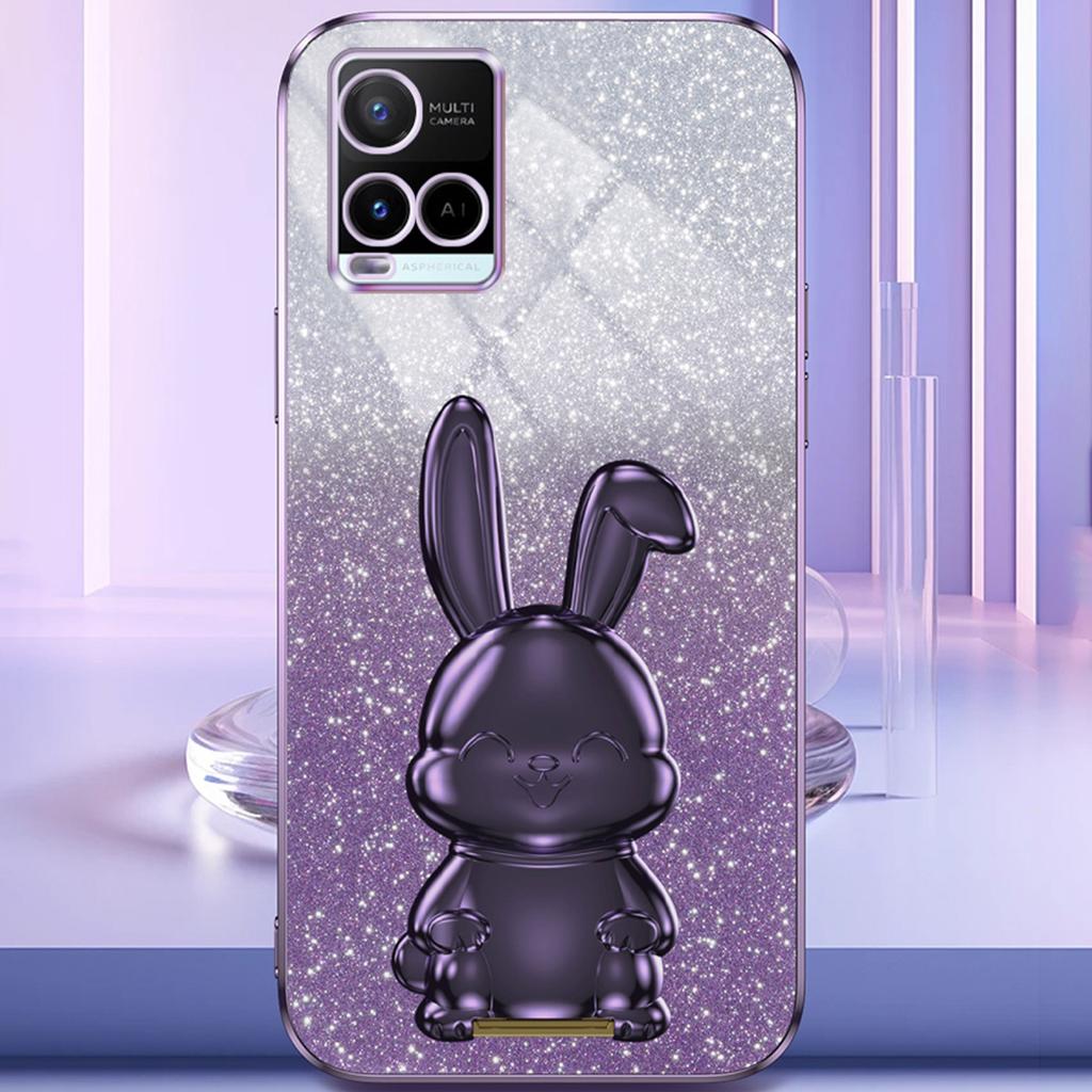 For vivo Y32 4G/Y21/Y33s/Y21s Slim Case Rabbit Design PC+TPU Kickstand Phone Case