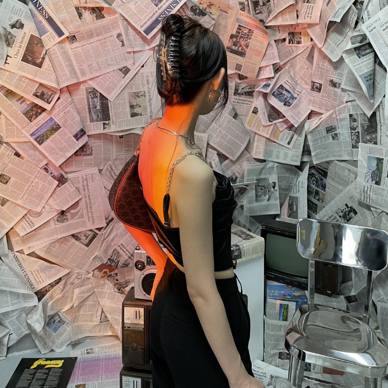 Women's Tops Sexy Hot Satin Undershirt Solid Color Slim Tops Sweet Cool Chain Undershirt