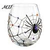 Grande Bicchiere d'Acqua in Vetro Halloween Vetro Artigianale, Bicchieri da Bevuta Senza Gambo con Zucca Rialzata Fantasma Gatto Nero Ragnatela Design per Bevande Scolastiche,