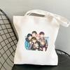 Korean Style Letter Print Canvas Tote Bag for Women Men Fashionable Shoulder Handbag Trendy Daily Shopping Bag