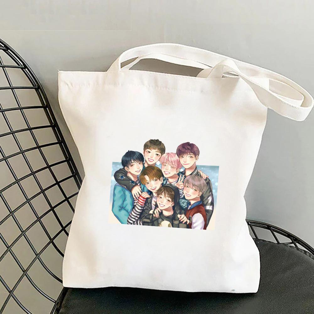 Korean Style Letter Print Canvas Tote Bag for Women Men Fashionable Shoulder Handbag Trendy Daily Shopping Bag