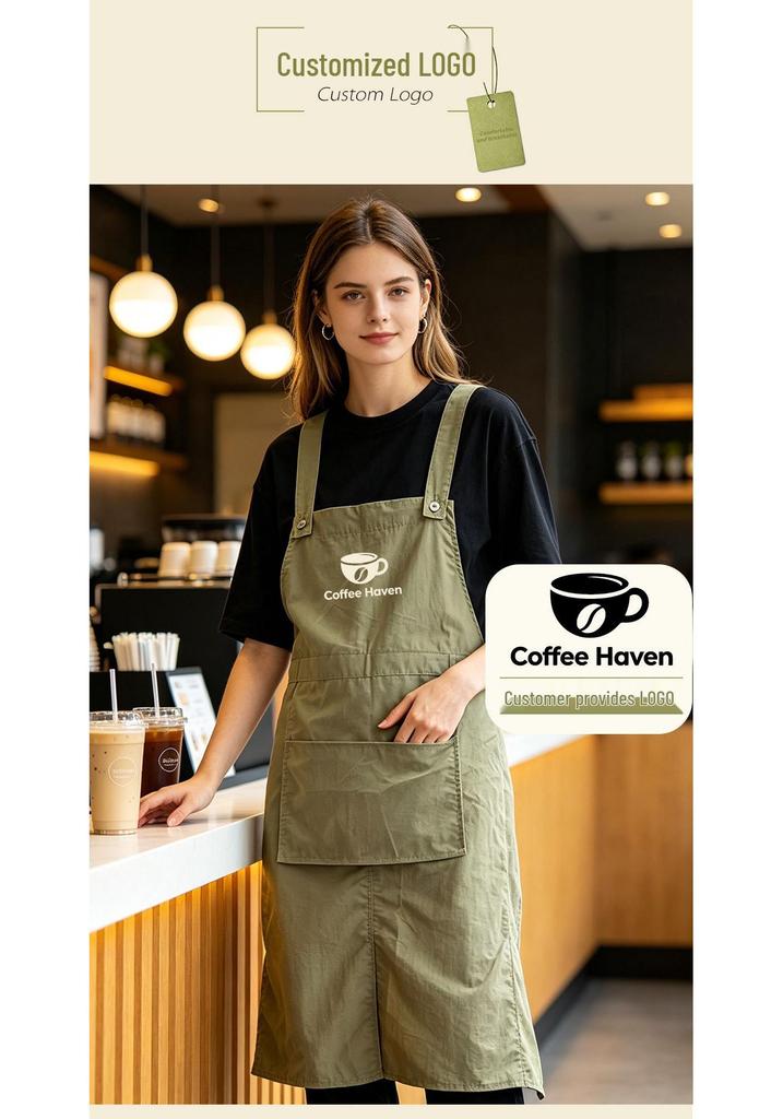 Custom Logo Quick-Drying Waterproof Waist Apron for Pottery, Kitchen, Cafe, and Flower Shop