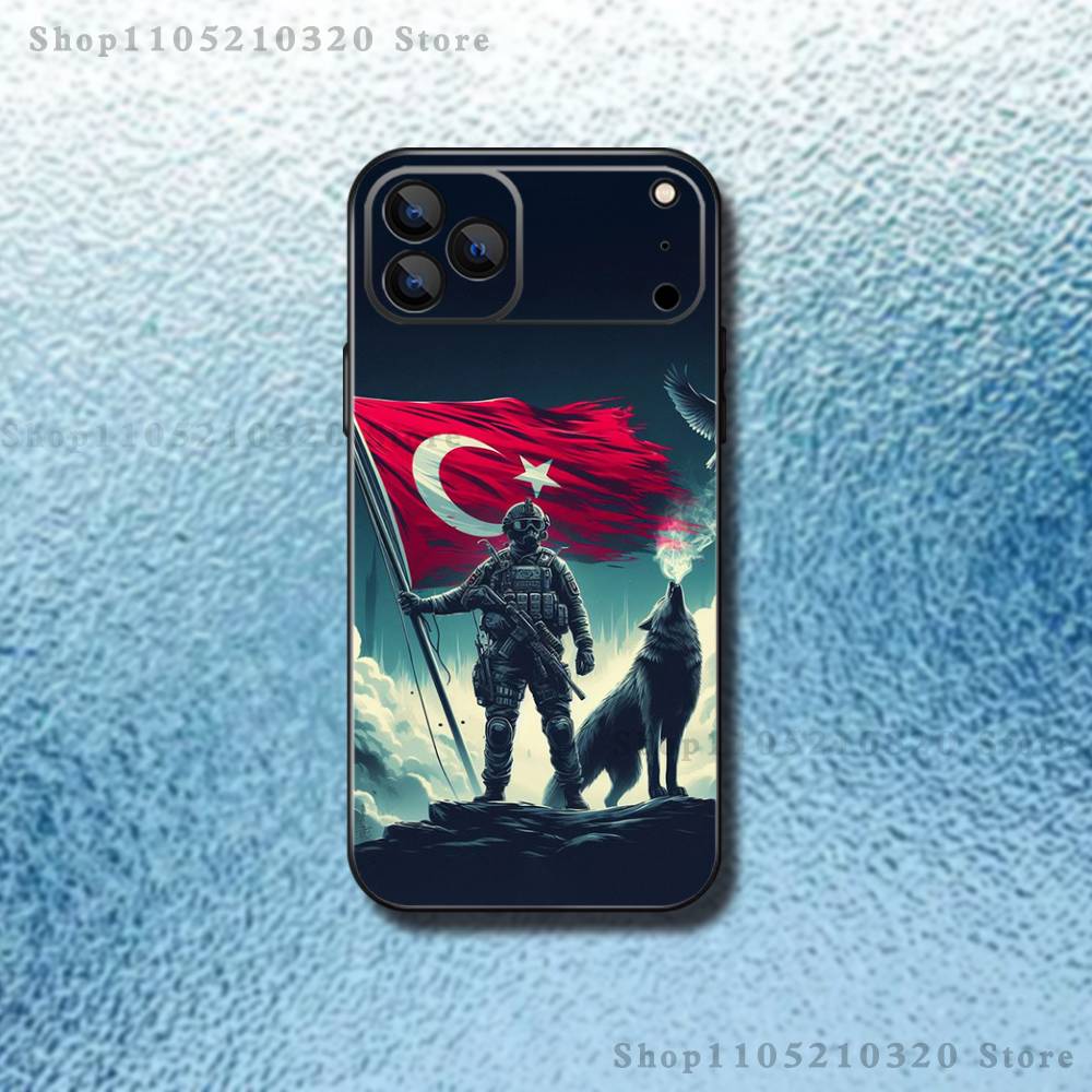 Cool Turk Wolf Flag Phone Case For iPhone 17,16,15,14,13,12,11,Pro Max,XSX,,XR,SE,Mini,8,7,Soft Silicone Black Cover