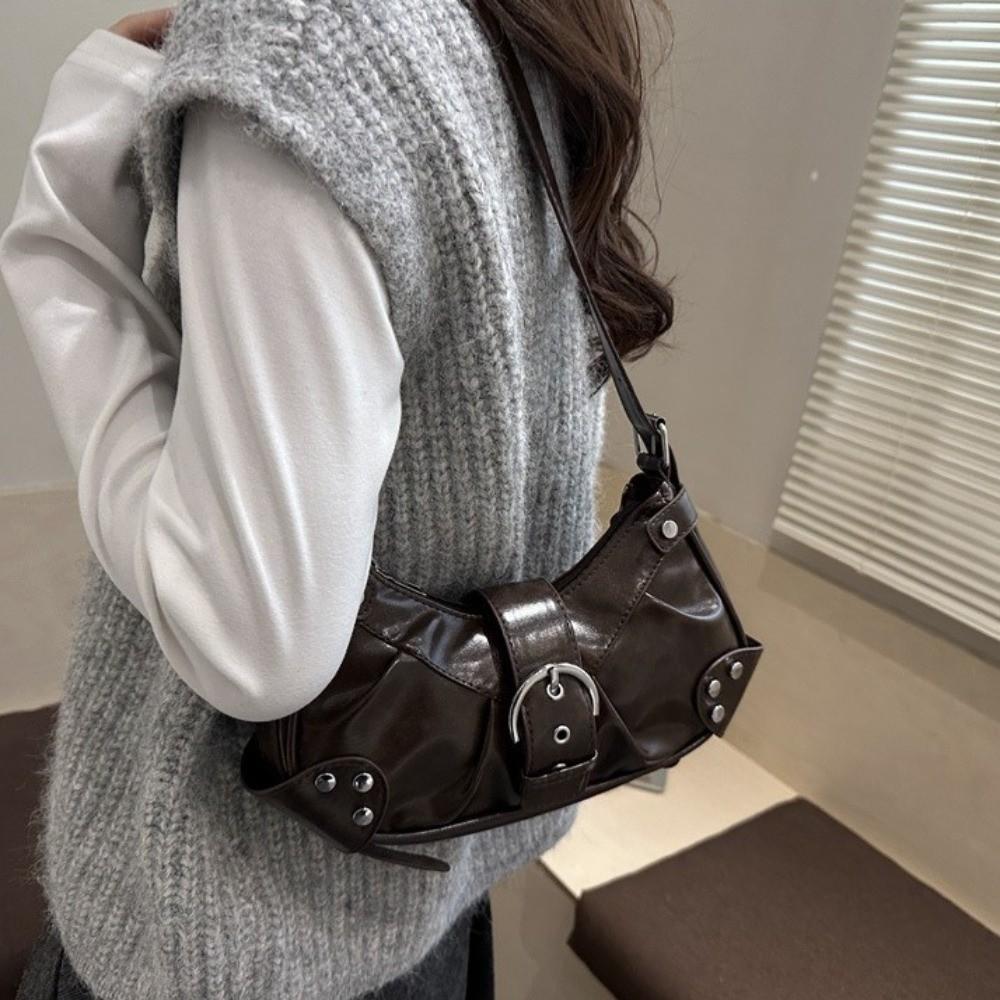 Pleated Y2k Shoulder Bag Hobo Bag Spicy Girl Handbag Vintage Buckle Underarm Bag Women
