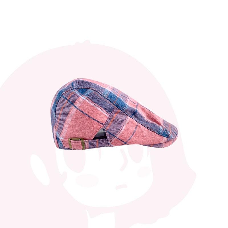 Big Head Circumference, Wearing A Beret To Show Their Face Retro Plaid Forward Hat Women's Spring and Autumn Models,