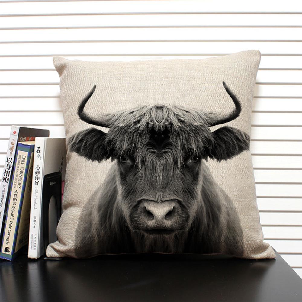 African Animal Lion Elephant Elk Decorative Pillow Cover Sofa Cushion Cover Farm Animal Portrait Linen Pillowcase 45x45cm