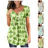 Women's Fashion St. Patrick's Day Printed Short Sleeve V-Neck Live Button Top