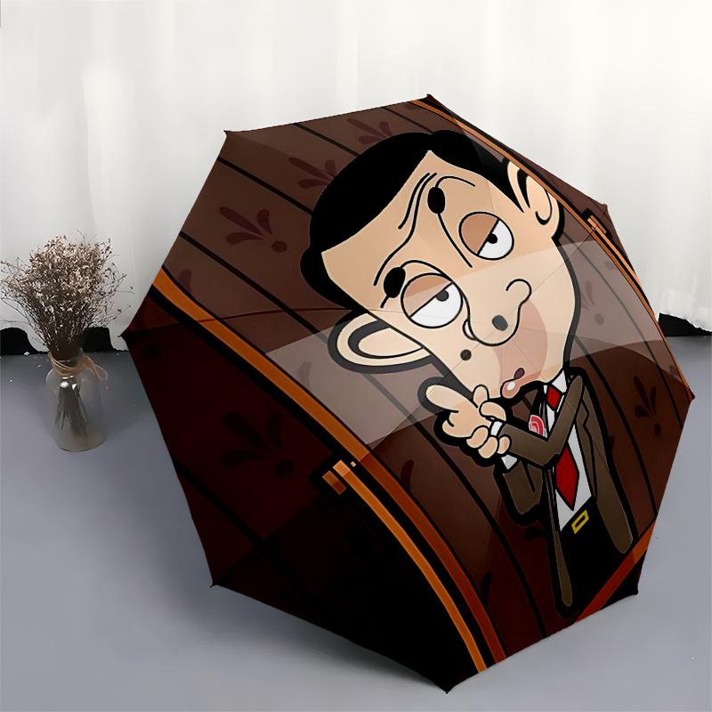 Ombrello da Viaggio a Tema Mr. Bean - 8 Stecche, Apertura e Chiusura Automatica, Design Pieghevole Portatile, Ombrello Compatto ed Elegante Adatto per Esterni