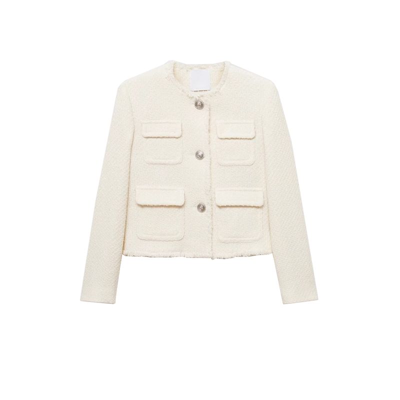 Spring New French Style Classic Style Gold Temperament Wild round Neck Blended Short Jacket Outwear 77074067