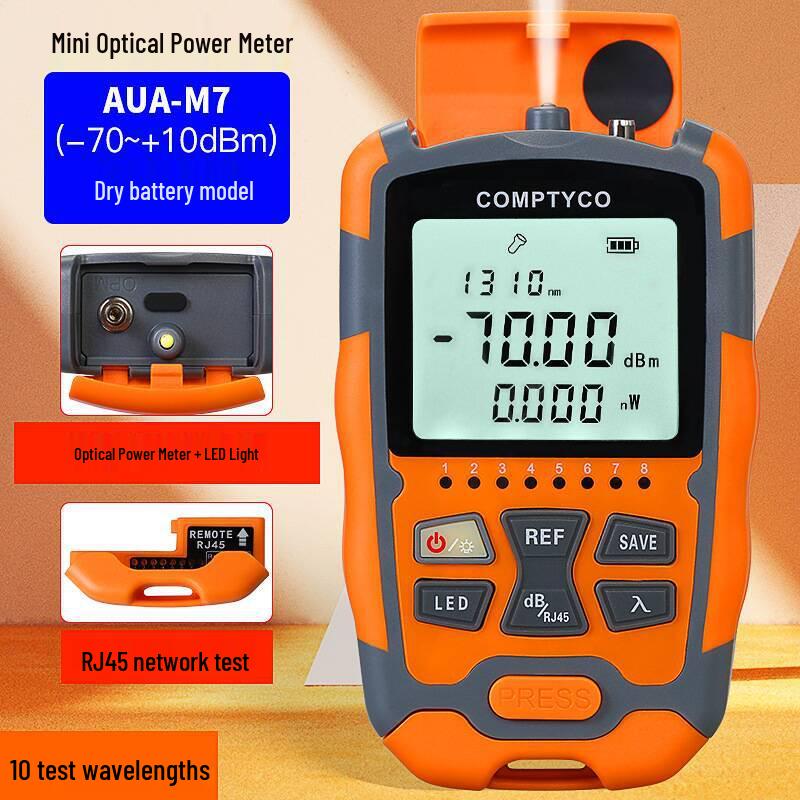 Three-in-One Network Optical Power Meter Tester AUA-MC7/M5: Mini Optical Wave Meter & Light Source Inspection (-70~+10dBm)