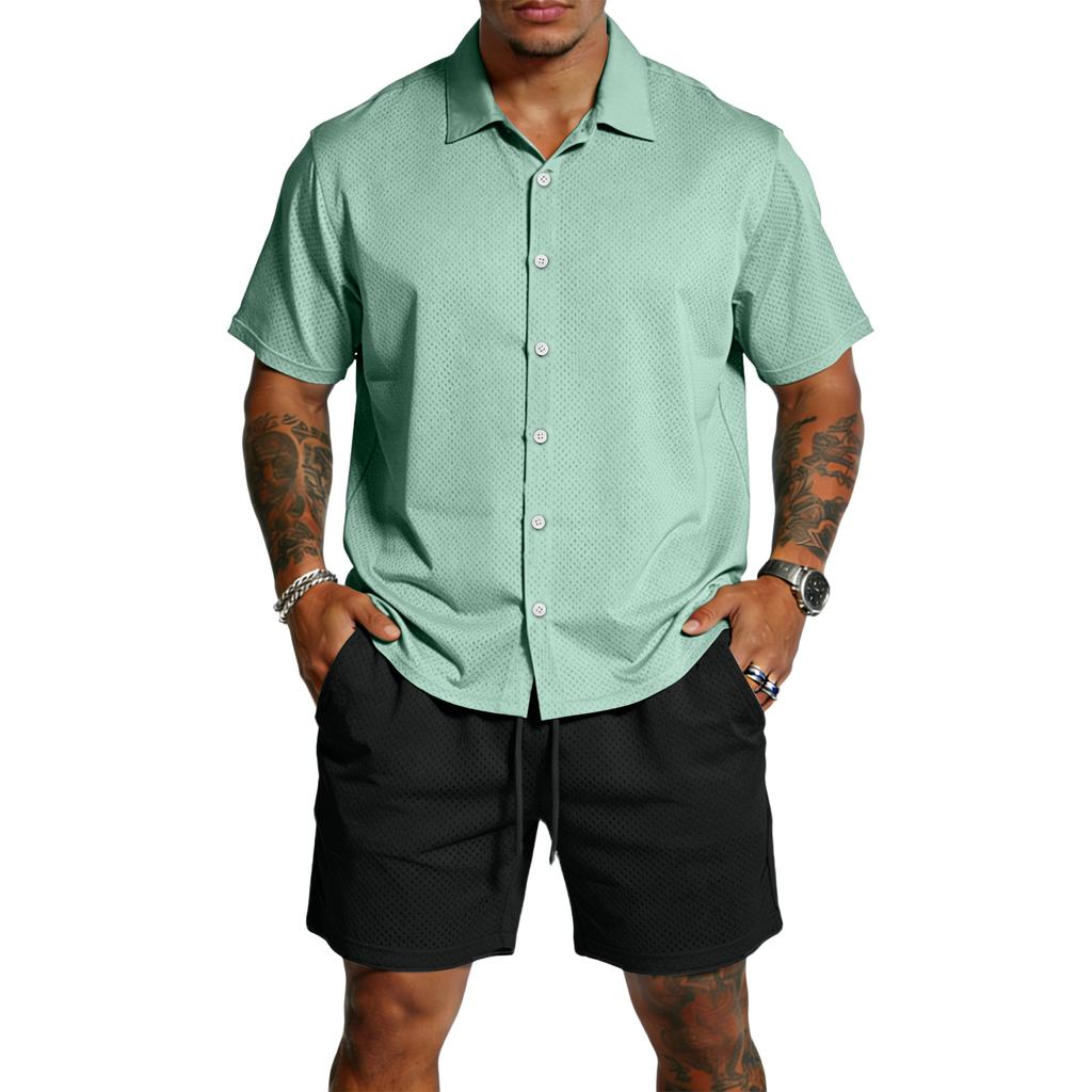 Men's Casual Lightweight Breathable Short-Sleeve Shirt And Shorts Set