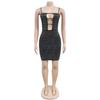 C7167 Vestido e Saia Curta Fashion Feminino Sexy Slim Fit com Pedrarias e Tiras