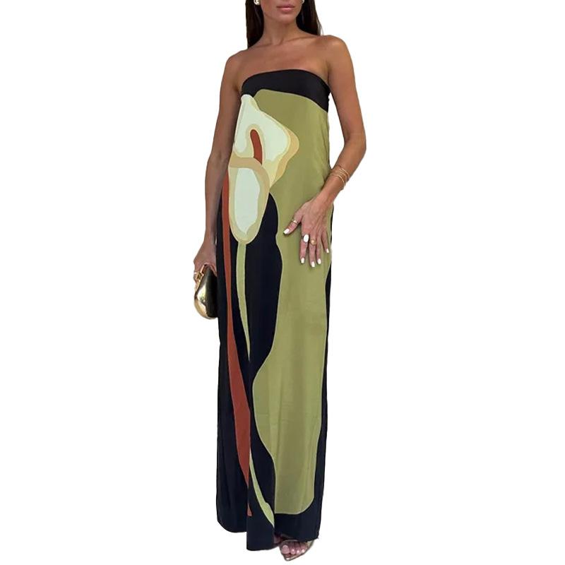 European and American women's clothing, new spring models, fashionable sleeveless sexy tube top print long dress dress