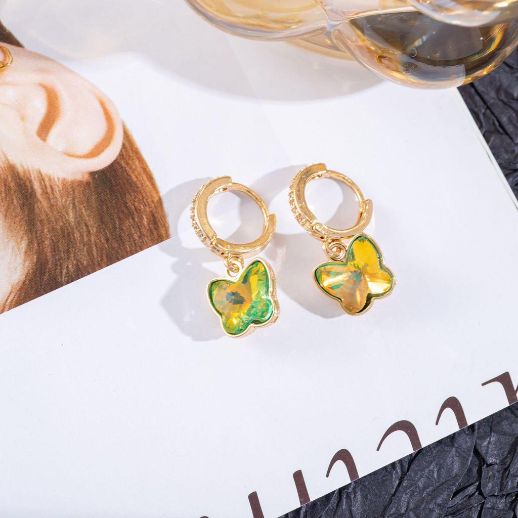 Elegant Tourmaline Cubic Zirconia Butterfly Earrings - Light Luxury Studs for Ladies