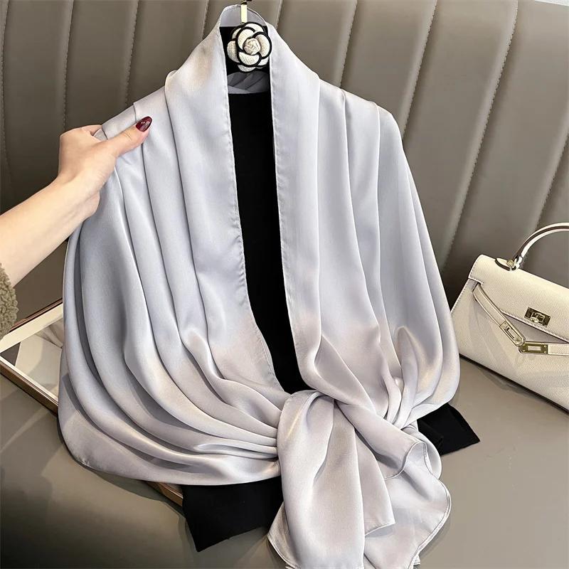 Solid Silk Scarf Women Fashion Quality Soft Scarves Female Shawls Foulard Bandana Beach Cover-Ups Wraps
