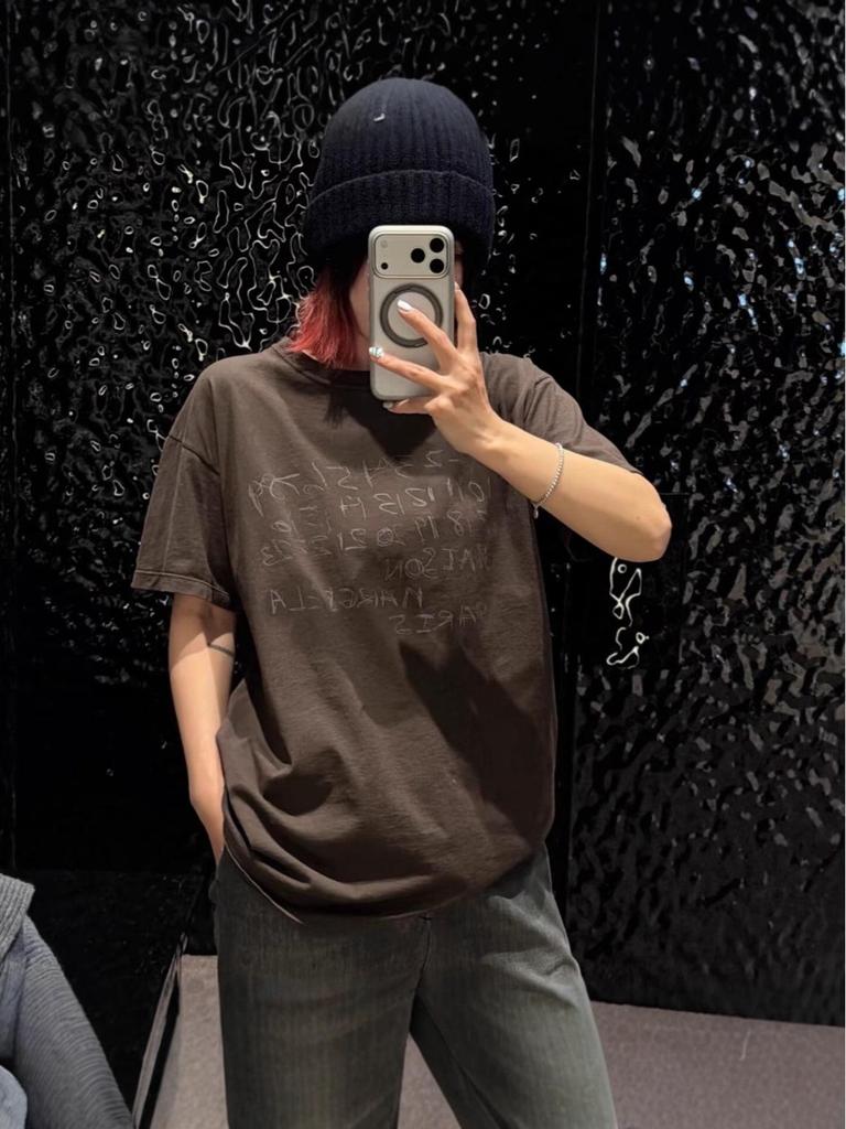Nanyou 2026 Early Spring Retro Washed Distressed Digital Print Loose Short Sleeve Pullover