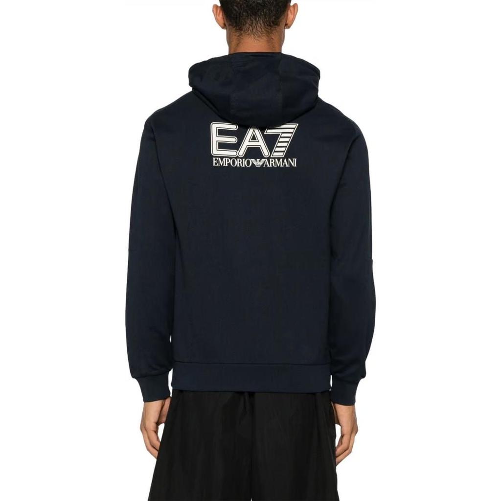 Emporio Armani EA7 Logo Print Hooded Zip-Up Long Sleeve Jacket Men Jackets Dark-Blue 6DPM53-PJVRZ-1562
