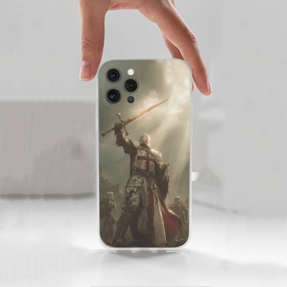 Crusaders Belief Knight Phone Case For iPhone,14,13,XR,SE,12,15,Pro,Max,Plus,11,17,16,X,XS,Mini Transparent Soft Cover