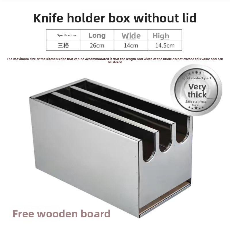Stainless Steel Knife Holder Box Kitchen Restaurant School Knife Box Non-Magnetic Back Kitchen with Lid and Lock Knife Box Doge