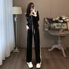 Autumn and Winter Design High-waist Slim Casual Suit Fashionable Temperament Sweatshirt Wide-leg Pants Two-piece Set