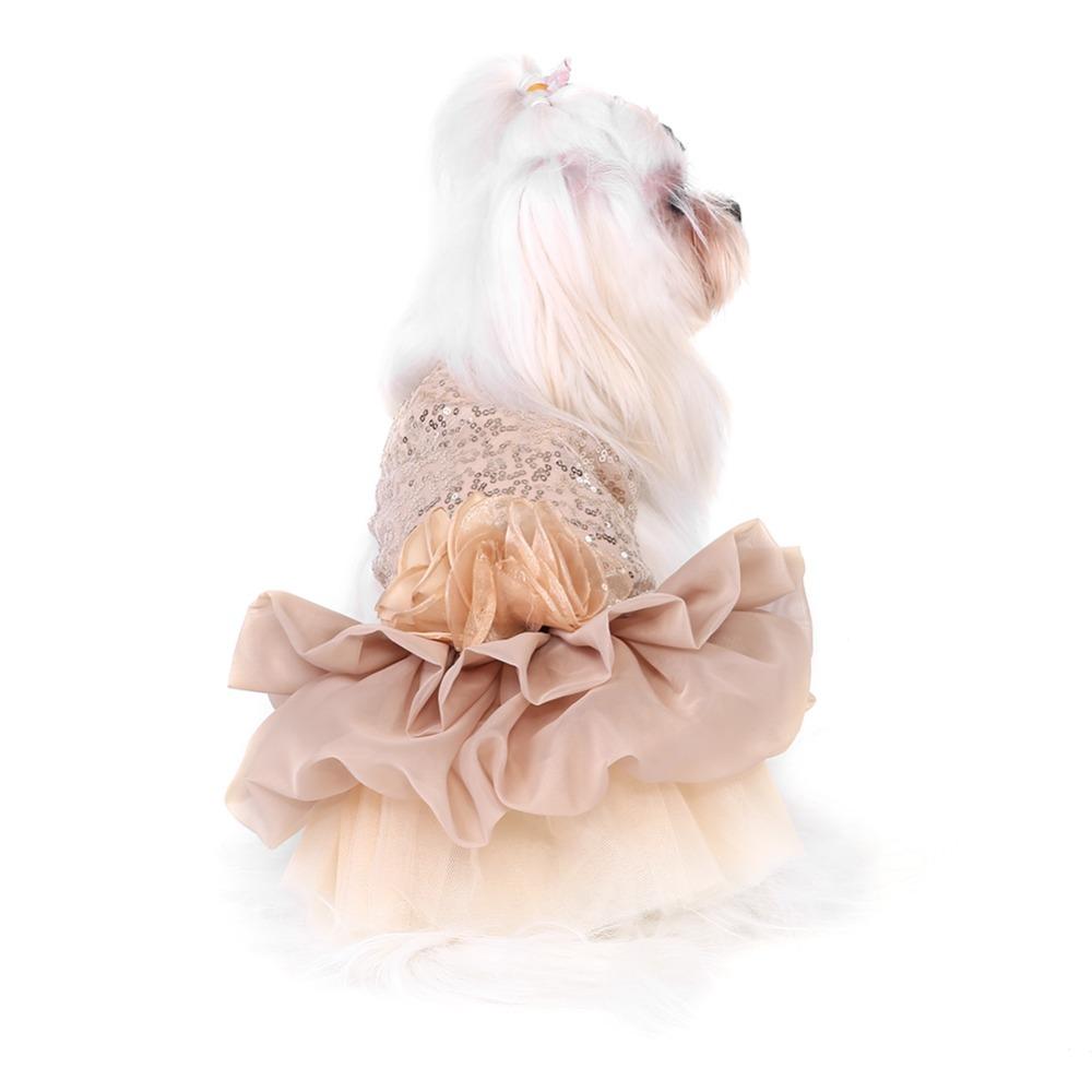 Vestito per Cane con Dettagli di Paillettes Tono Oro Gonna per Cucciolo Accattivante Abbigliamento per Animali Estivo all'Aperto