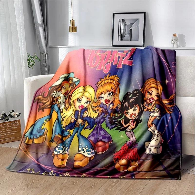 Kawaii Bratz Cartoon Anime Cute Throws Blanket Girl Sofa Home Hiking Picnic Bed Fashion Super Soft Flannel Blanket Birthday Gift