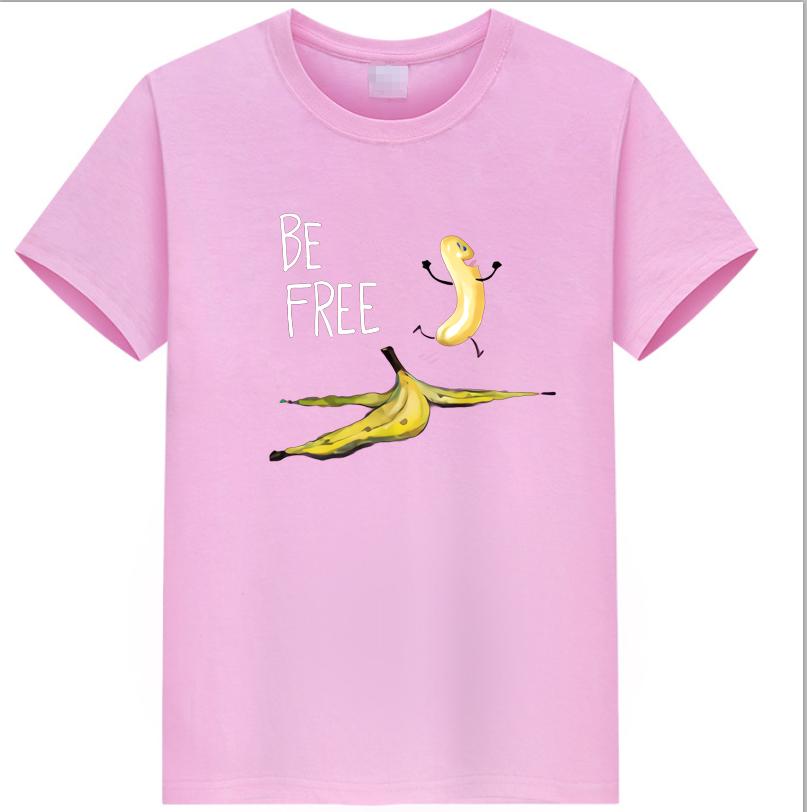 COTTON 100% Hot European and American Funny Banana Undress Short-sleeved Women's T-shirt Tops  Oversized T Shirt