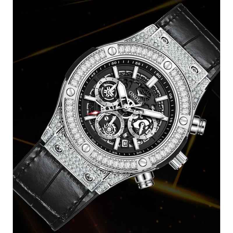 ONOLA Fashion Sports Luxury Men Wristwatch Date Waterproof Luminous Chronograph Man Watch Unique Leather Quartz Men's Watch