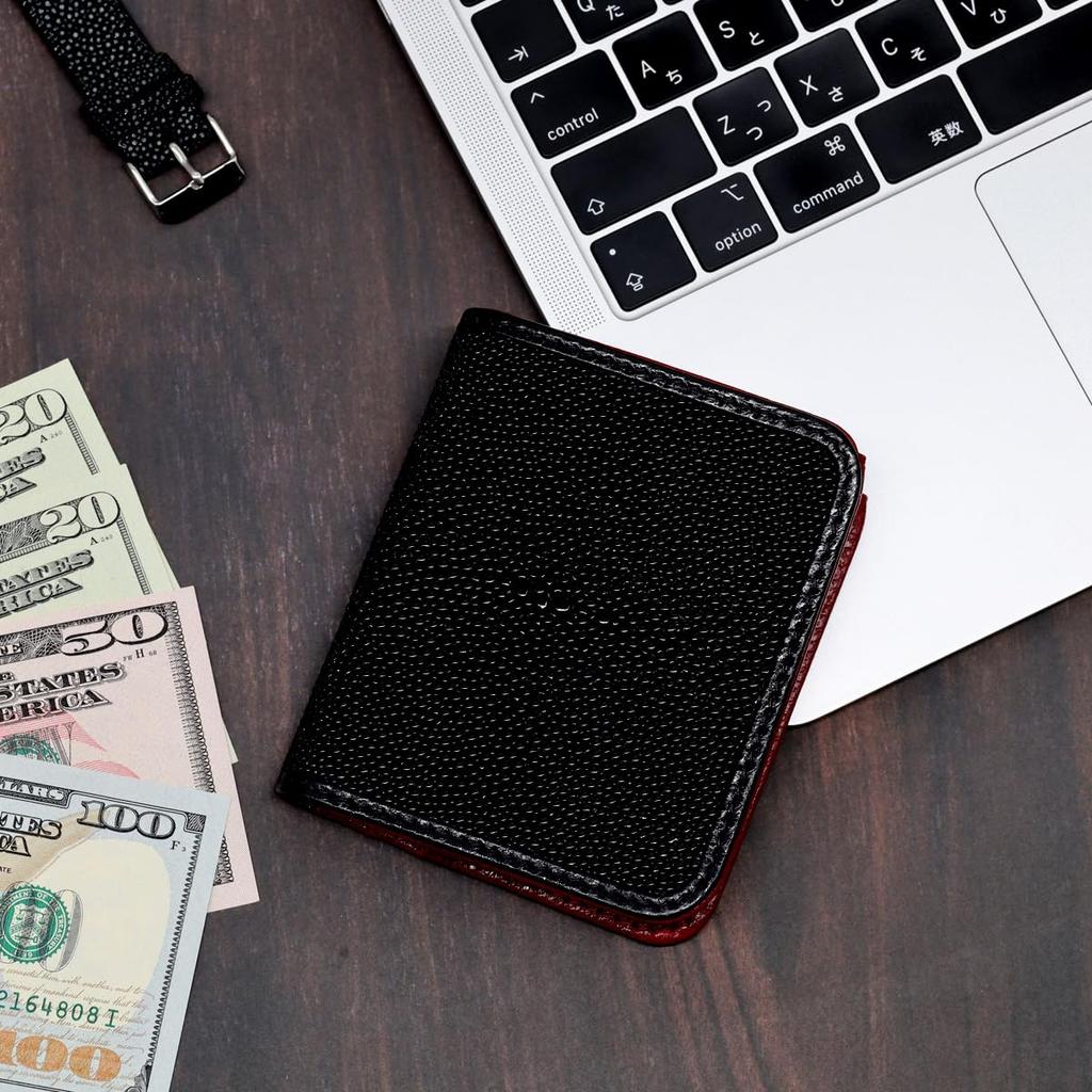 [Revetta] Stingray Leather Bi-fold Wallet, Galusha, Black/Red, Caviar Finish, Men's Genuine Leather [253stw-1]