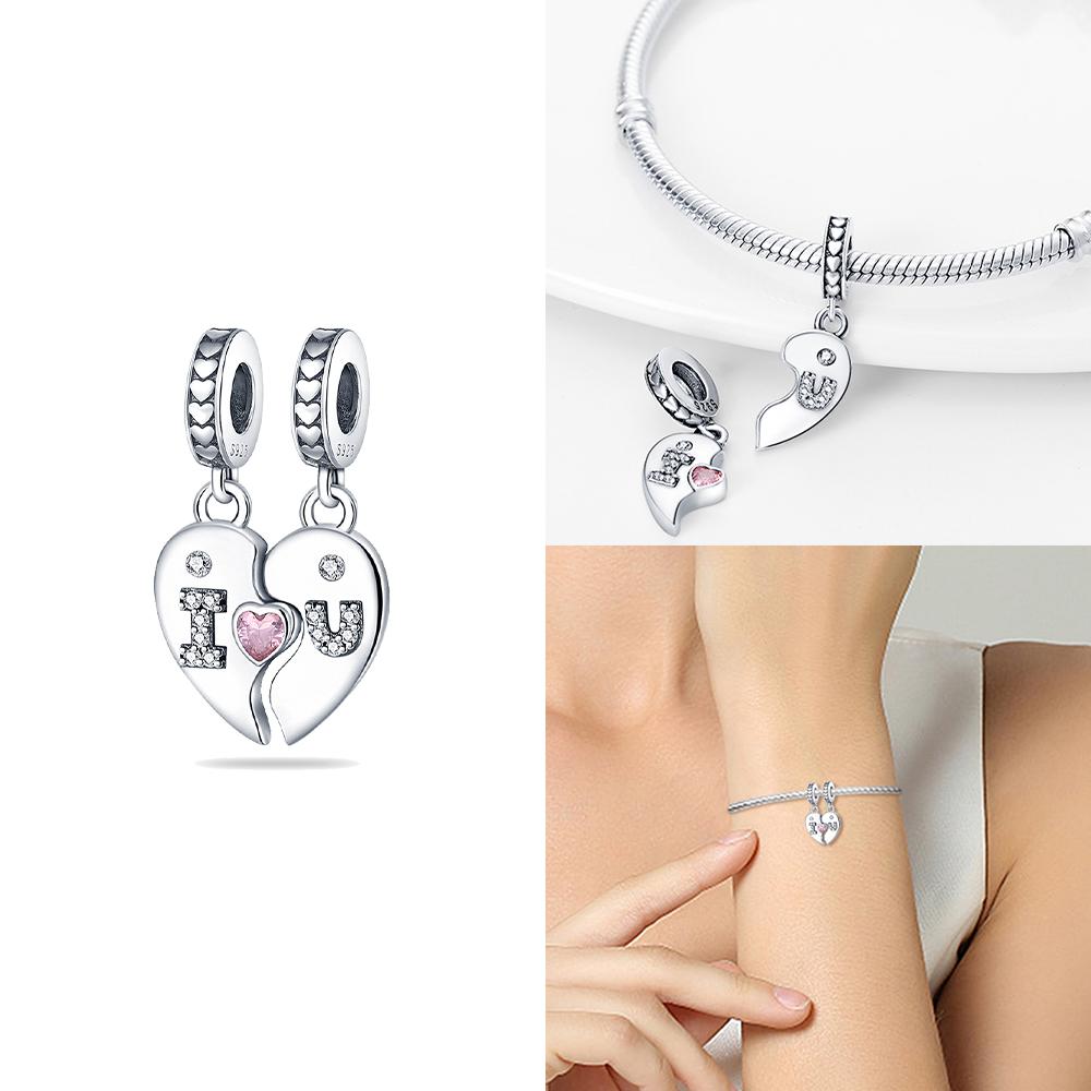 Color Trunk Heart Shape Bow Pink Charms Beads Fit Original Bracelets Copper Fine Diy Birthday Women Jewelry Gift