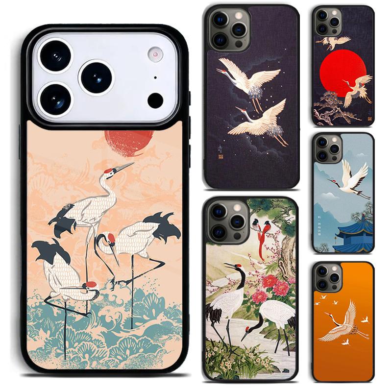 Red-crowned Crane Bird Phone Case for iPhone 17 16 15 Pro Max Air 14 13 12 11 Plus Shockproof Capa Cover
