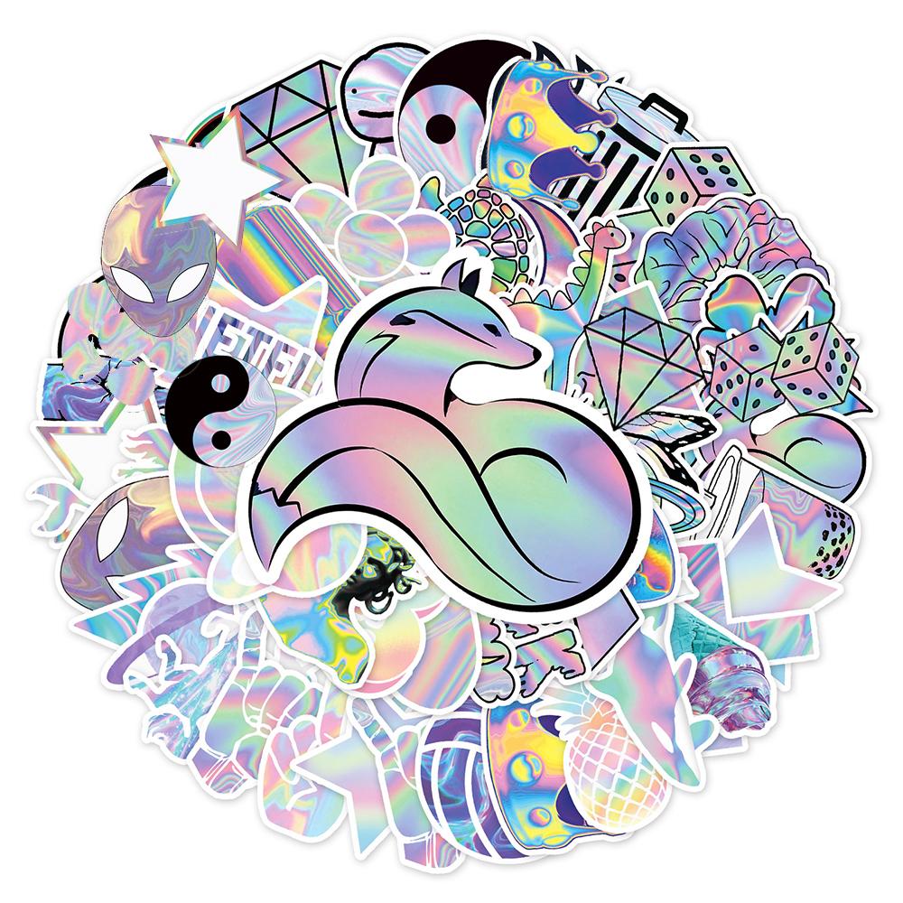 10 30 50Pcs Holographic Laser Cartoon Graffiti Stickers Decals Kids Toys Laptop Guitar Notebook Phone Diary Decoration Sticker