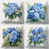 Blue Hydrangea Floral PillowcaseBedroom Sofa Decorative Cushion Cover With Zipper Soft Cushion Cover