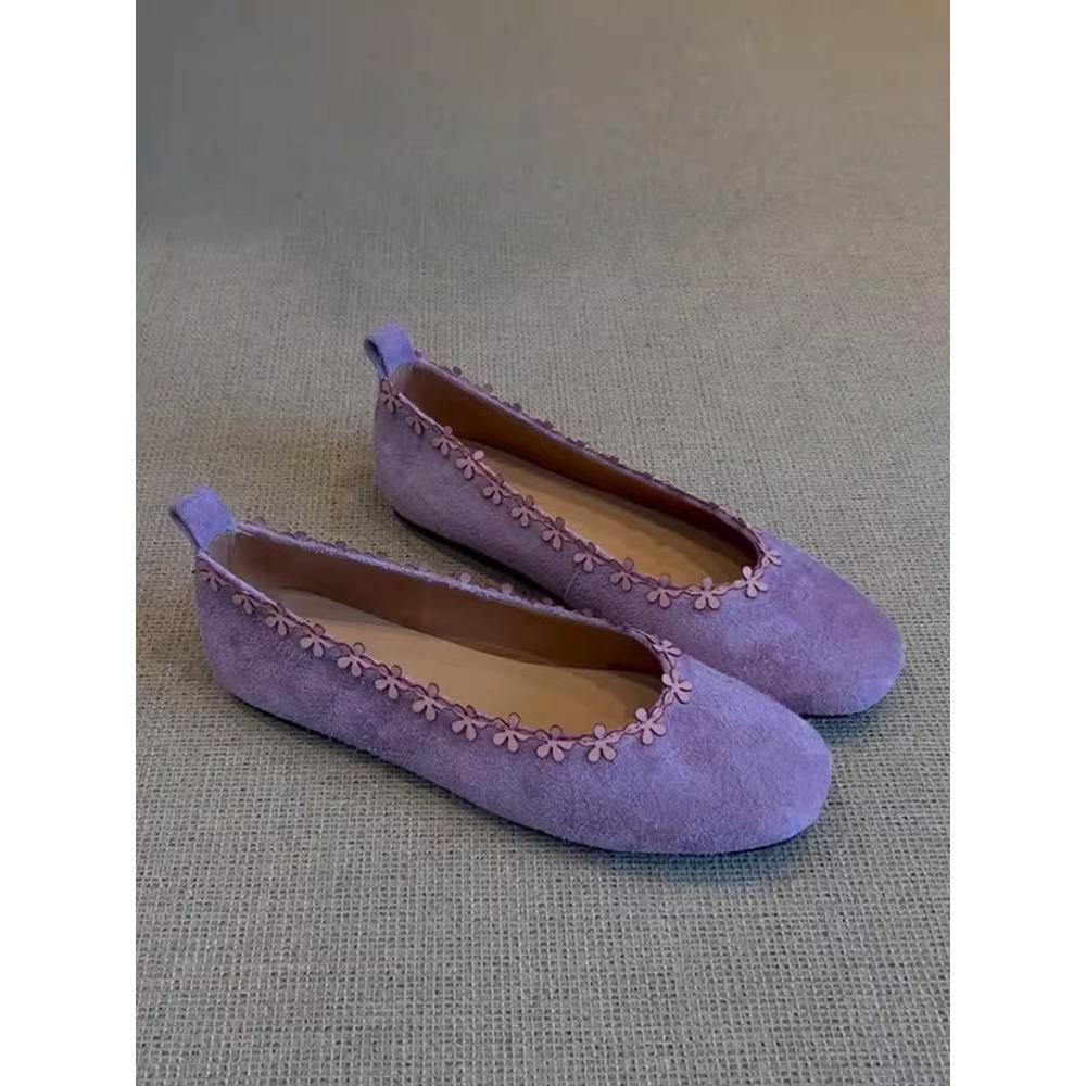 Flower purple light mouth small single shoes women's 2025 spring and summer new age reduction one pedal low heel Chinese Mary Jane shoes